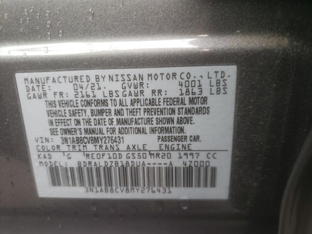 2021 Nissan Sentra Sv VIN: 3N1AB8CV8MY276431 Lot: 63213804