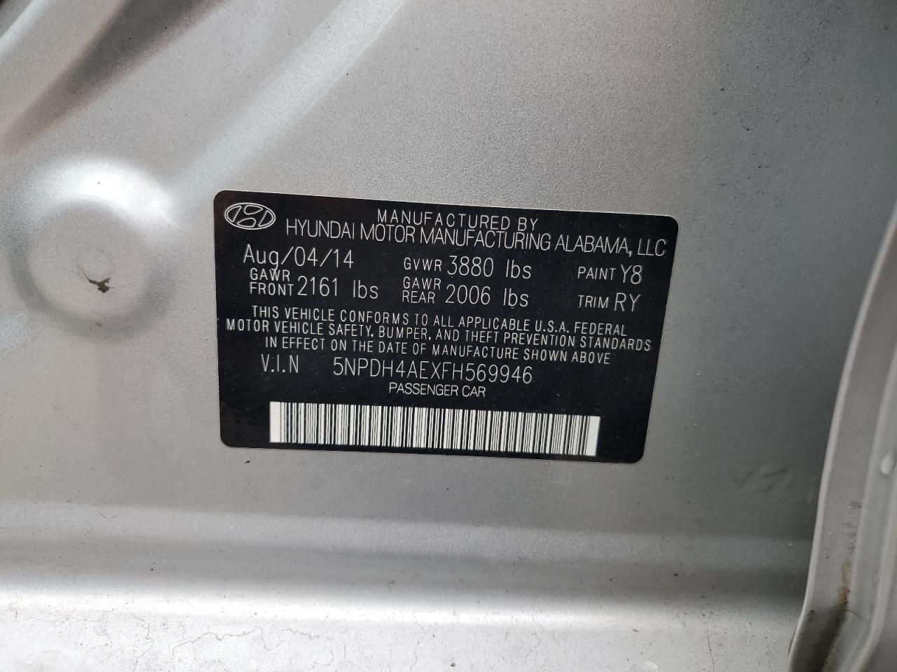 2015 Hyundai Elantra Se VIN: 5NPDH4AEXFH569946 Lot: 64352164