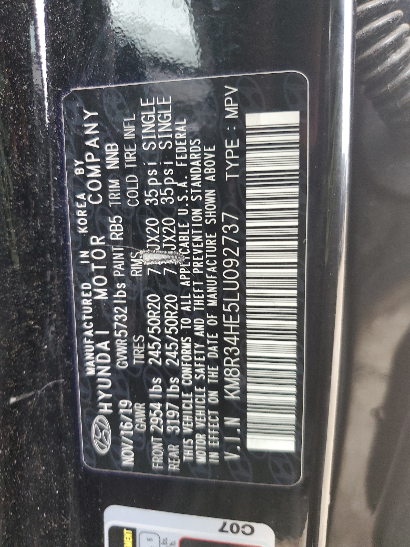 KM8R34HE5LU092737 2020 Hyundai Palisade Sel