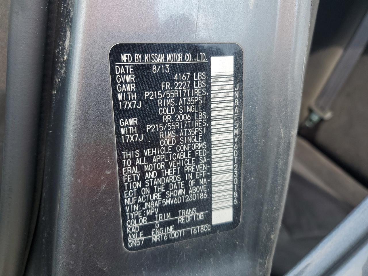 2013 Nissan Juke S VIN: JN8AF5MV6DT230186 Lot: 62225394