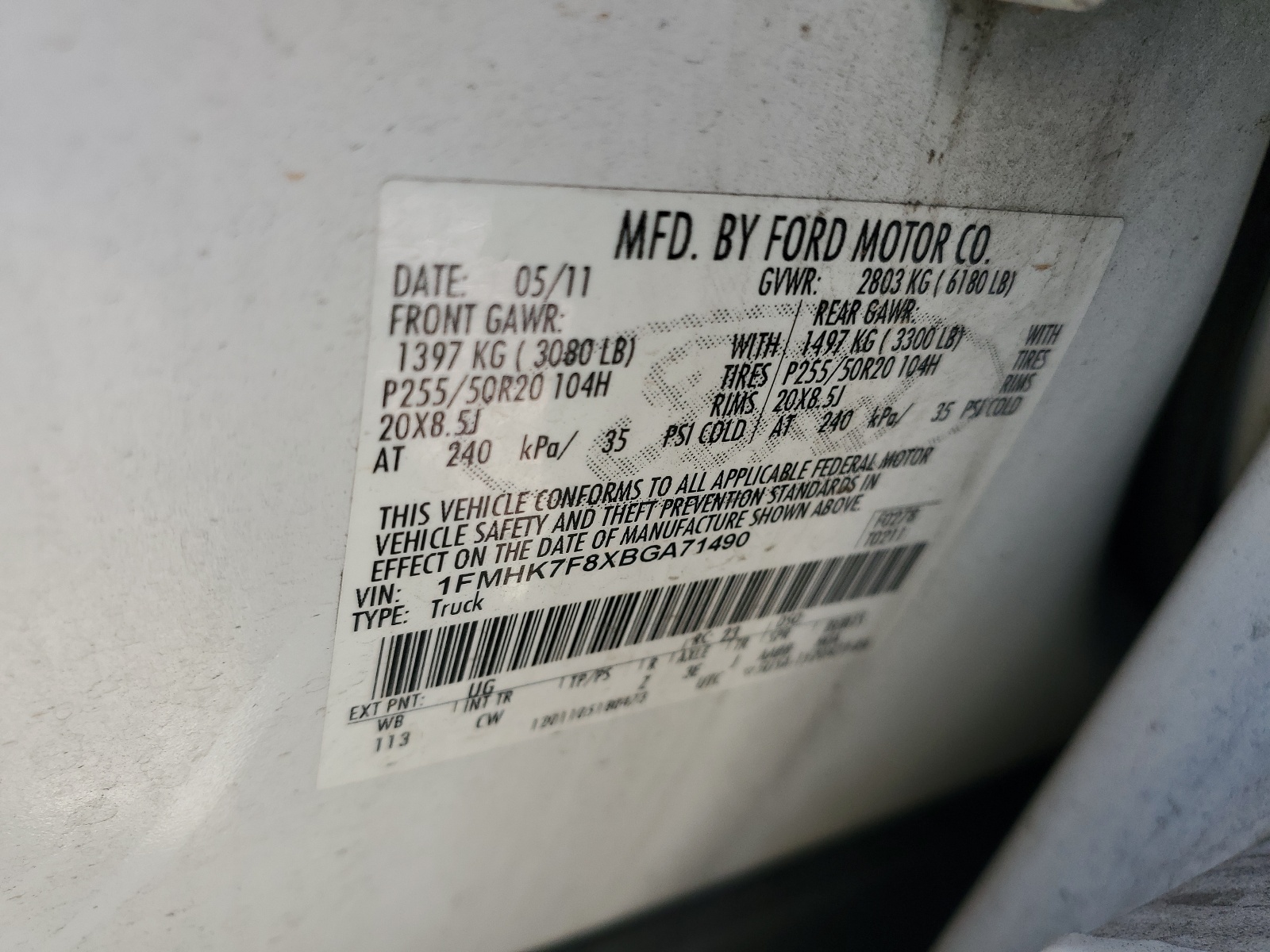 1FMHK7F8XBGA71490 2011 Ford Explorer Limited