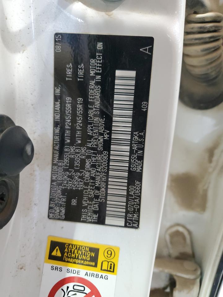 2015 Toyota Highlander Limited VIN: 5TDDKRFH7FS200909 Lot: 62885704