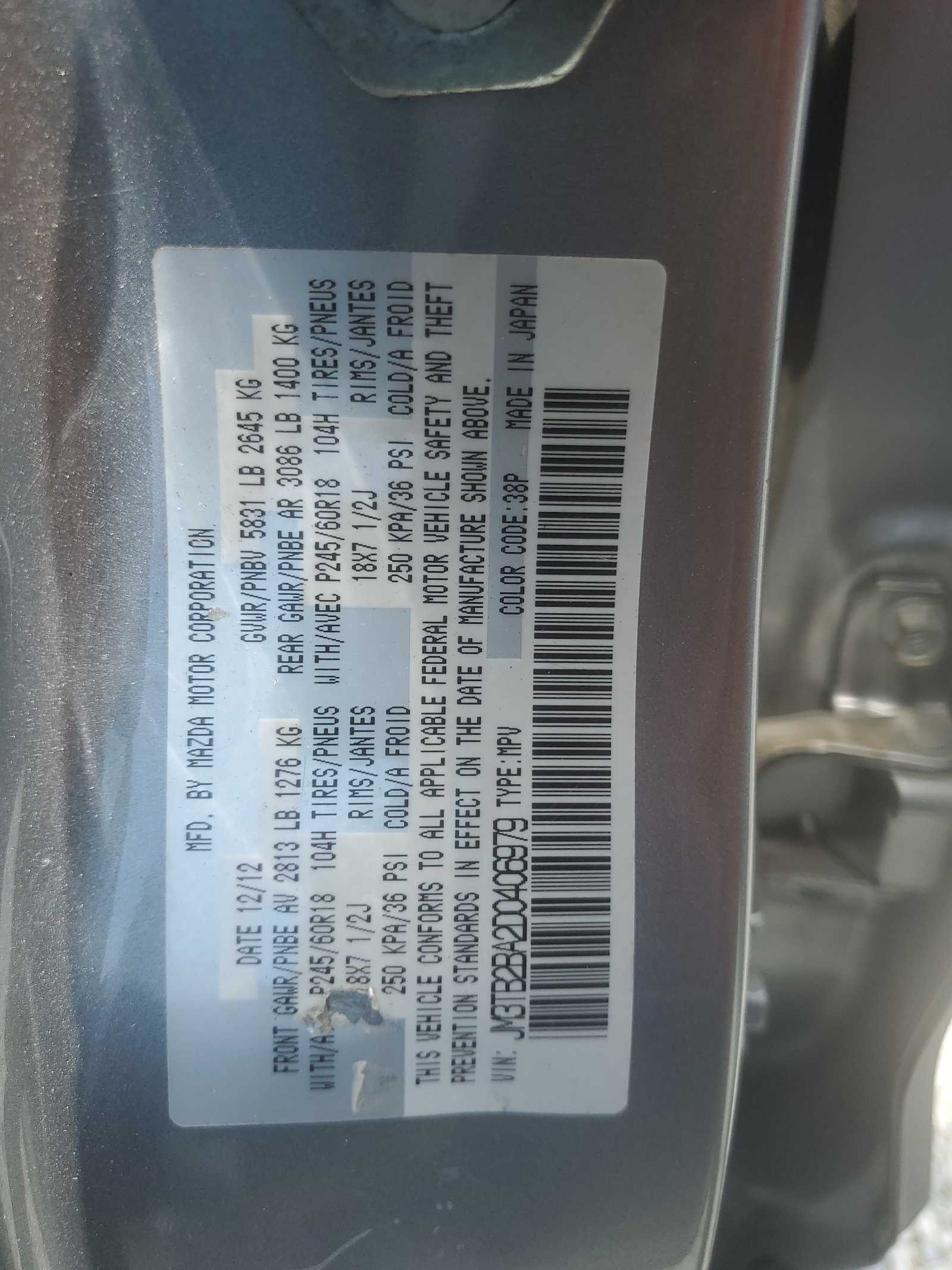 JM3TB2BA2D0406979 2013 Mazda Cx-9 Sport