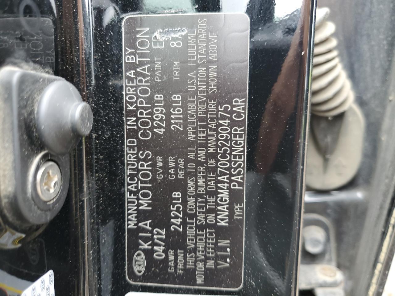 2012 Kia Optima Lx VIN: KNAGM4A70C5290475 Lot: 62729934