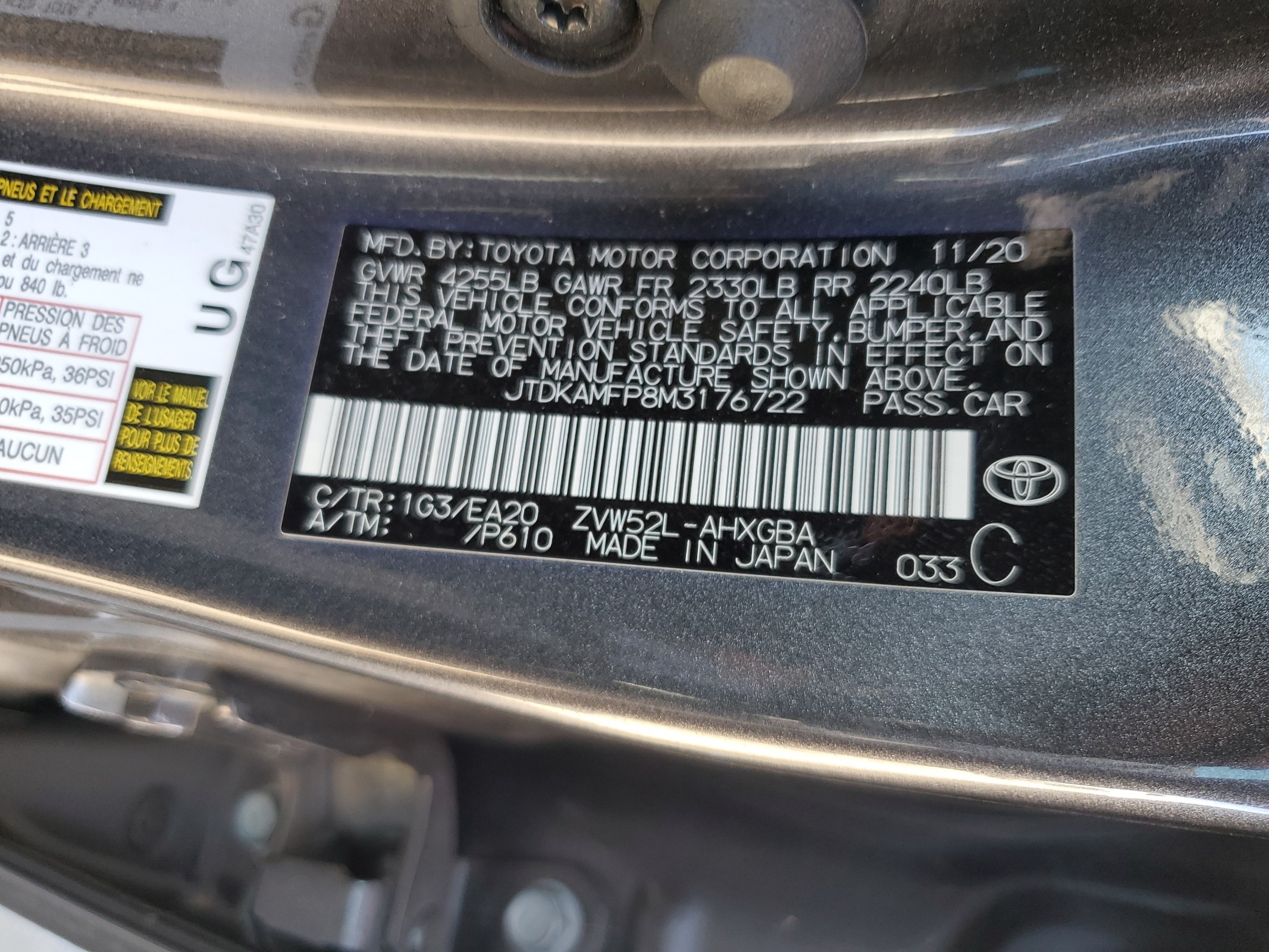 JTDKAMFP8M3176722 2021 Toyota Prius Prime Le