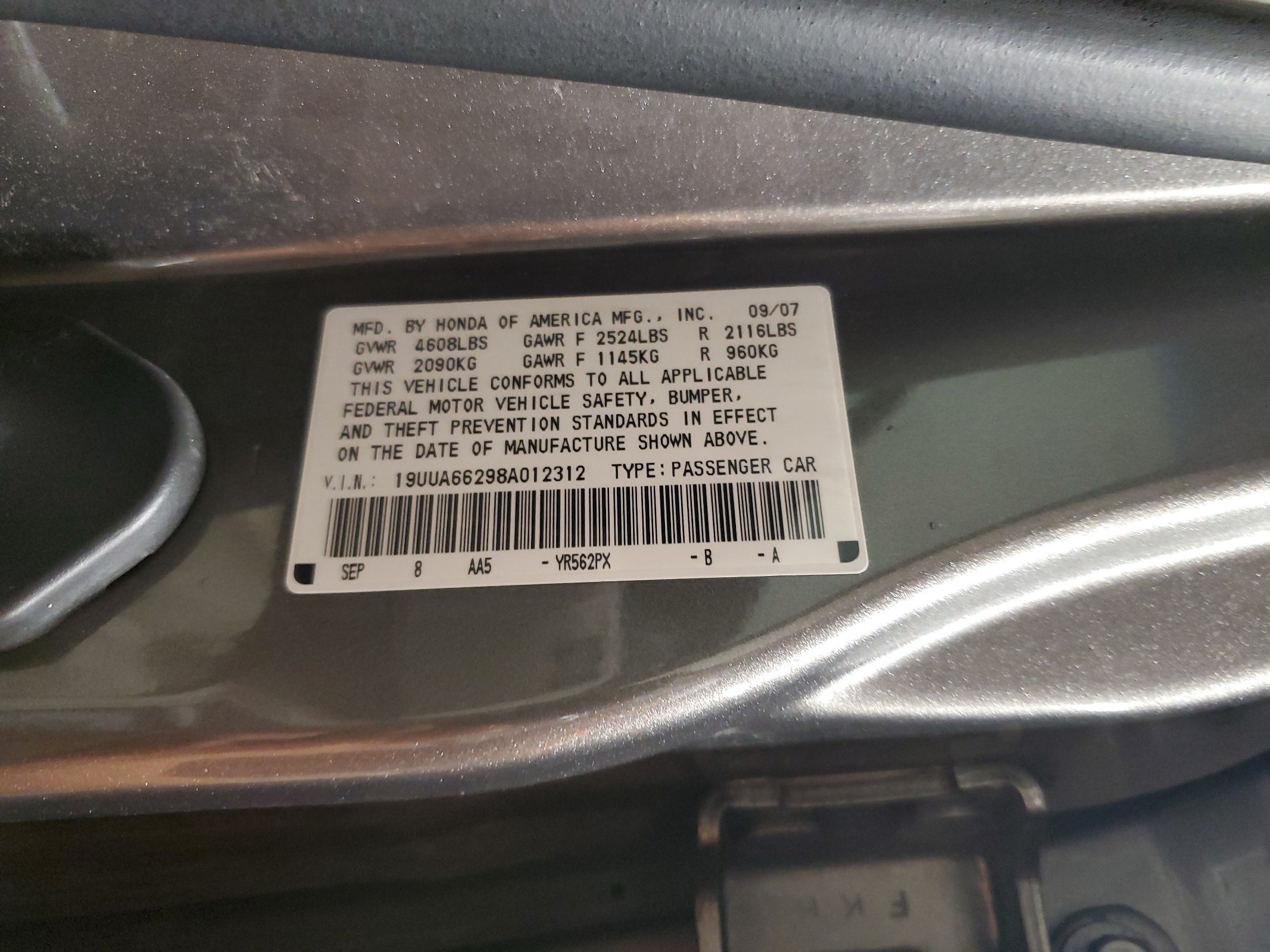 19UUA66298A012312 2008 Acura Tl