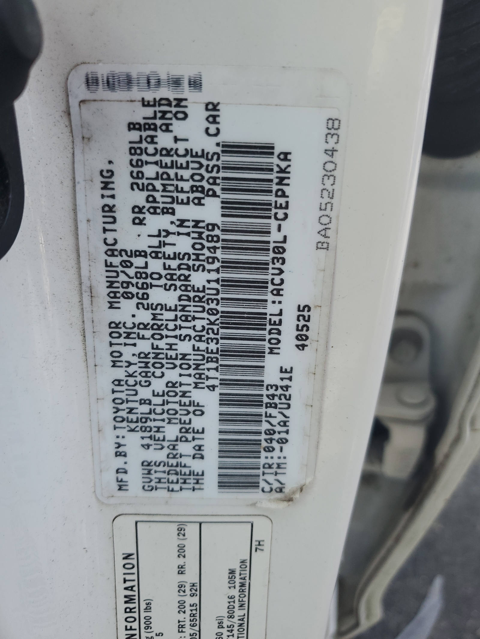 4T1BE32K03U119489 2003 Toyota Camry Le