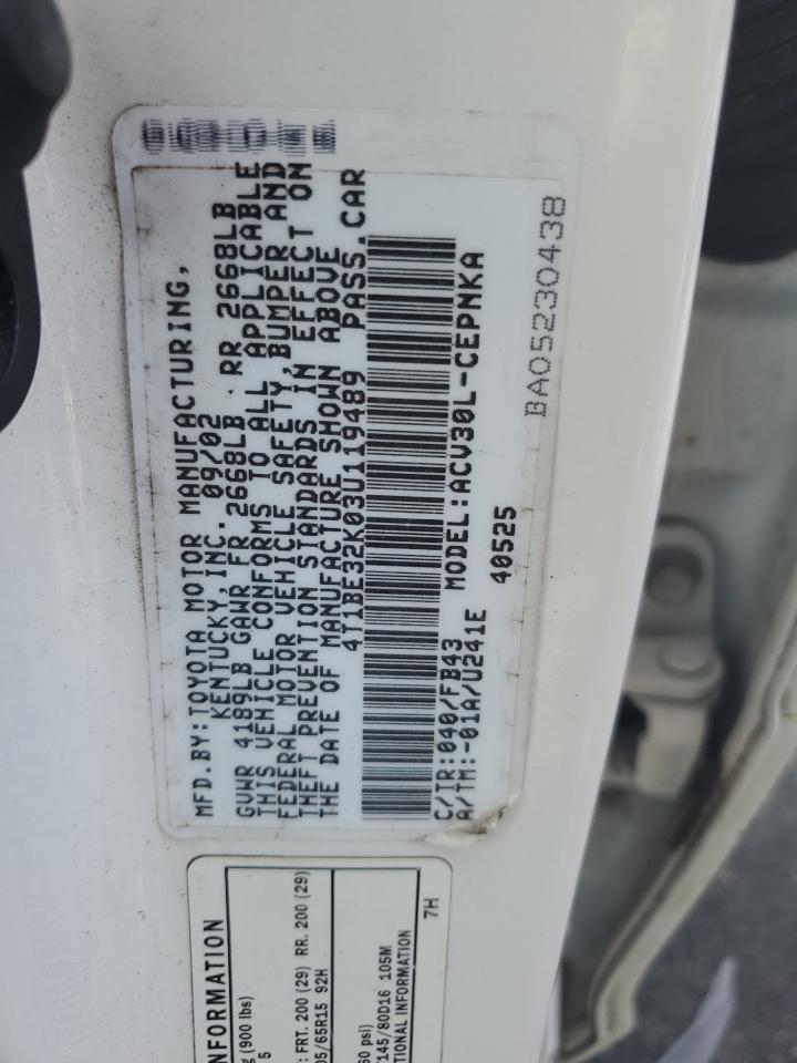 2003 Toyota Camry Le VIN: 4T1BE32K03U119489 Lot: 63532674