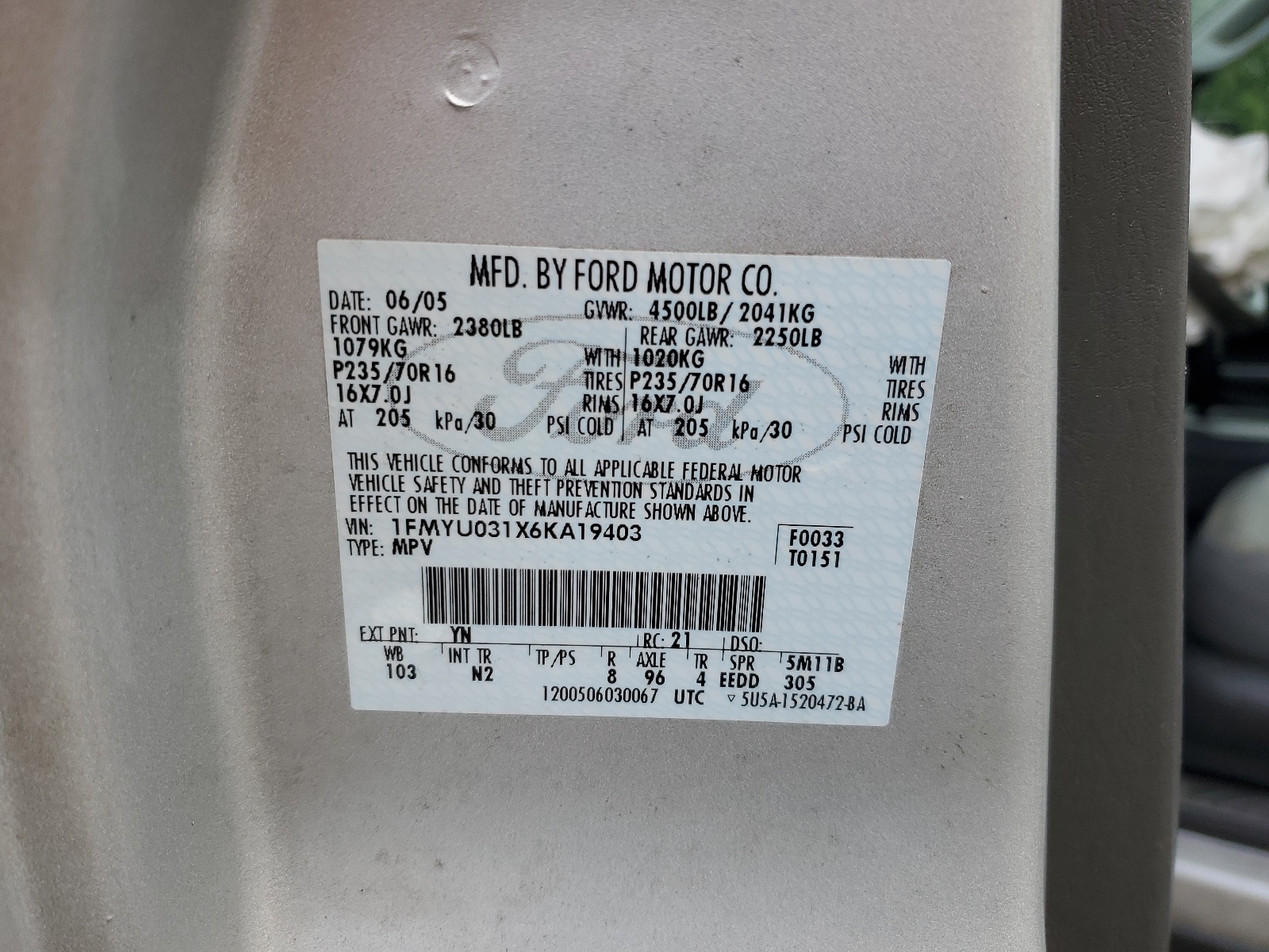 1FMYU031X6KA19403 2006 Ford Escape Xlt