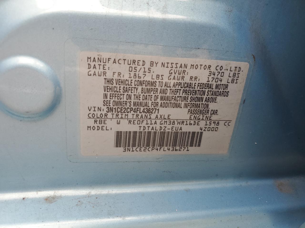 2015 Nissan Versa Note S VIN: 3N1CE2CP4FL436271 Lot: 63096894