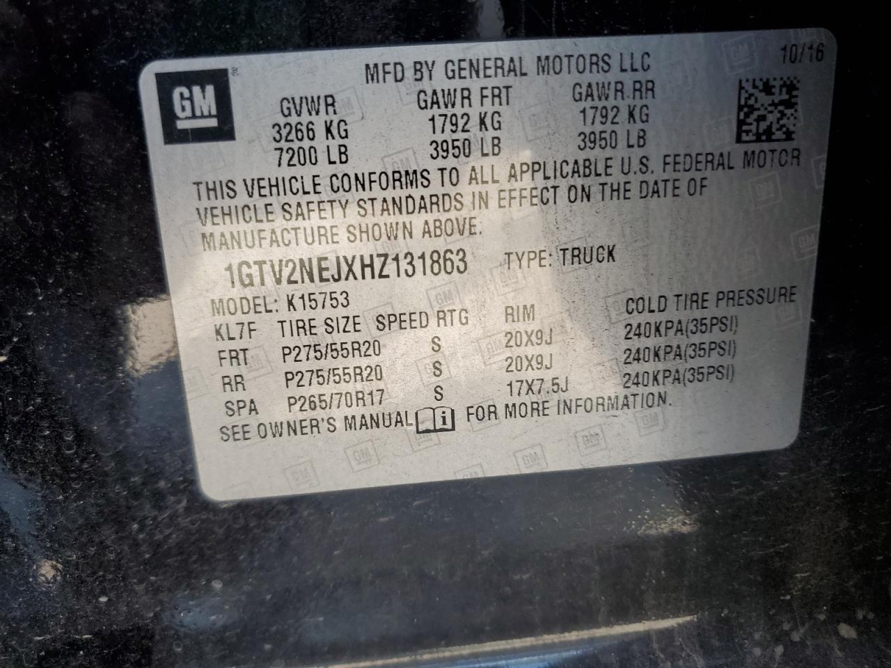 1GTV2NEJXHZ131863 2017 GMC Sierra K1500 Slt