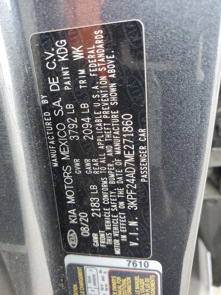 2021 Kia Forte Fe VIN: 3KPF24AD7ME271860 Lot: 61392104
