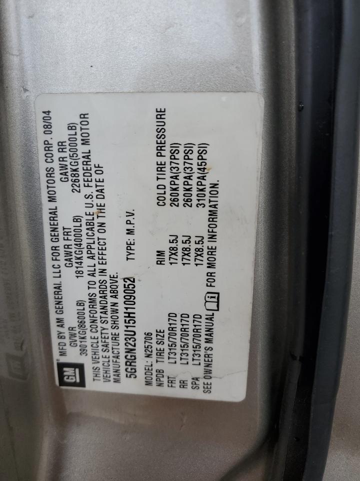 2005 Hummer H2 VIN: 5GRGN23U15H109052 Lot: 64237784