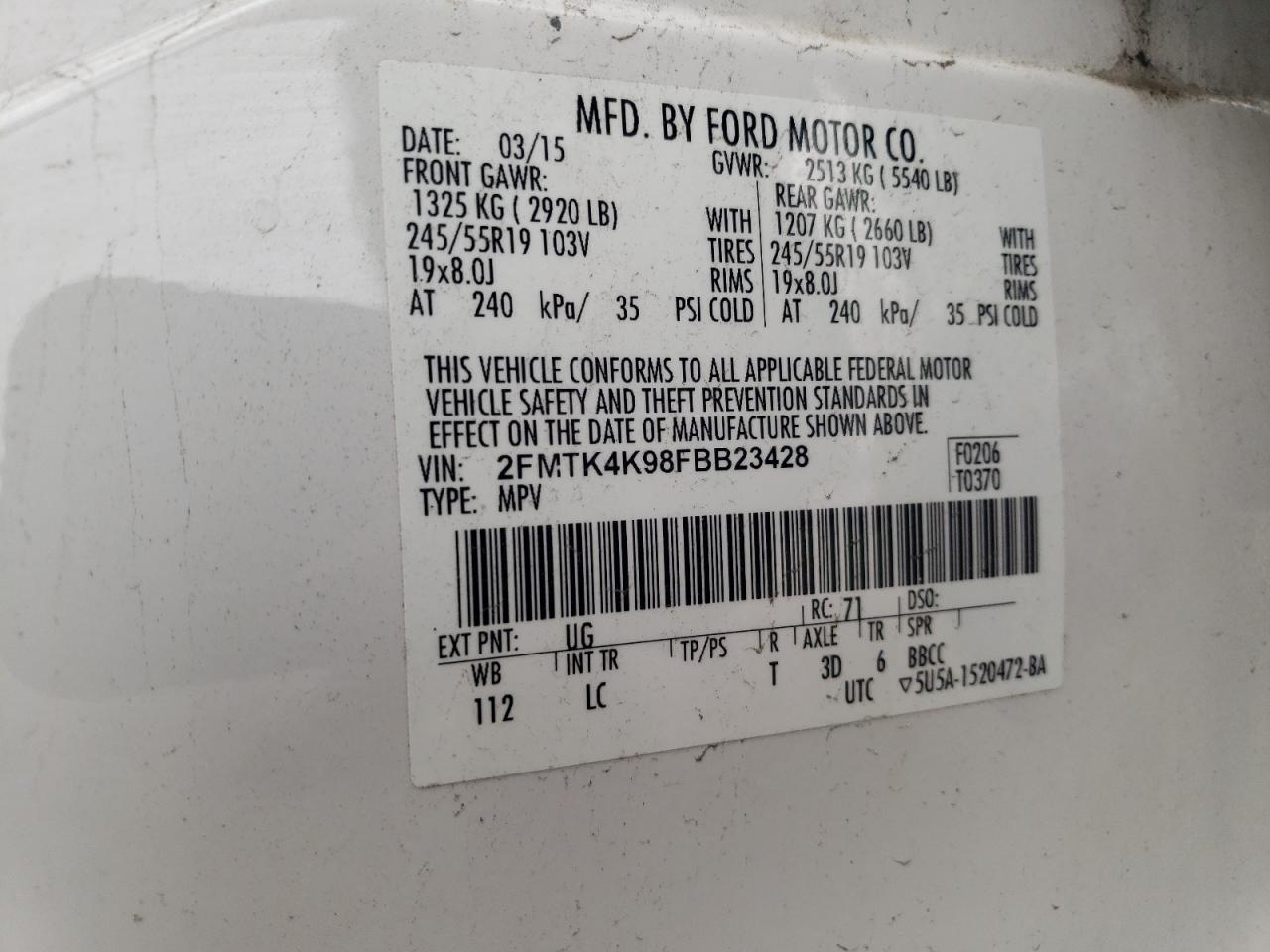 2FMTK4K98FBB23428 2015 Ford Edge Titanium