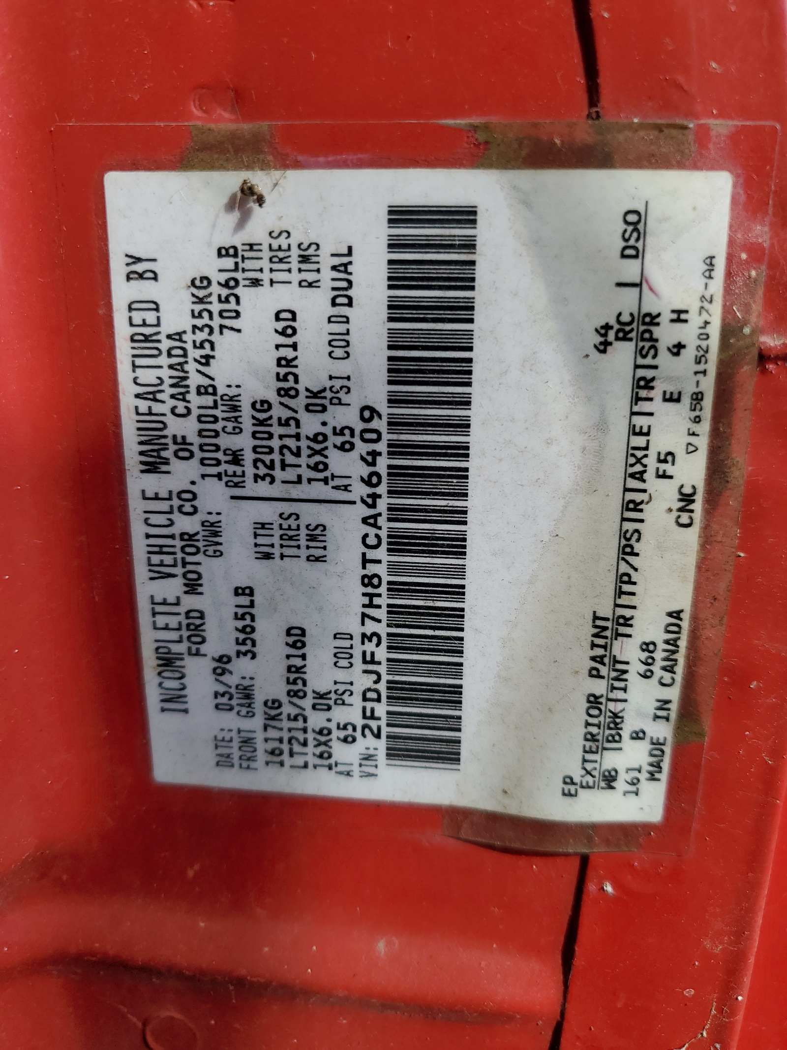 2FDJF37H8TCA46409 1996 Ford F350