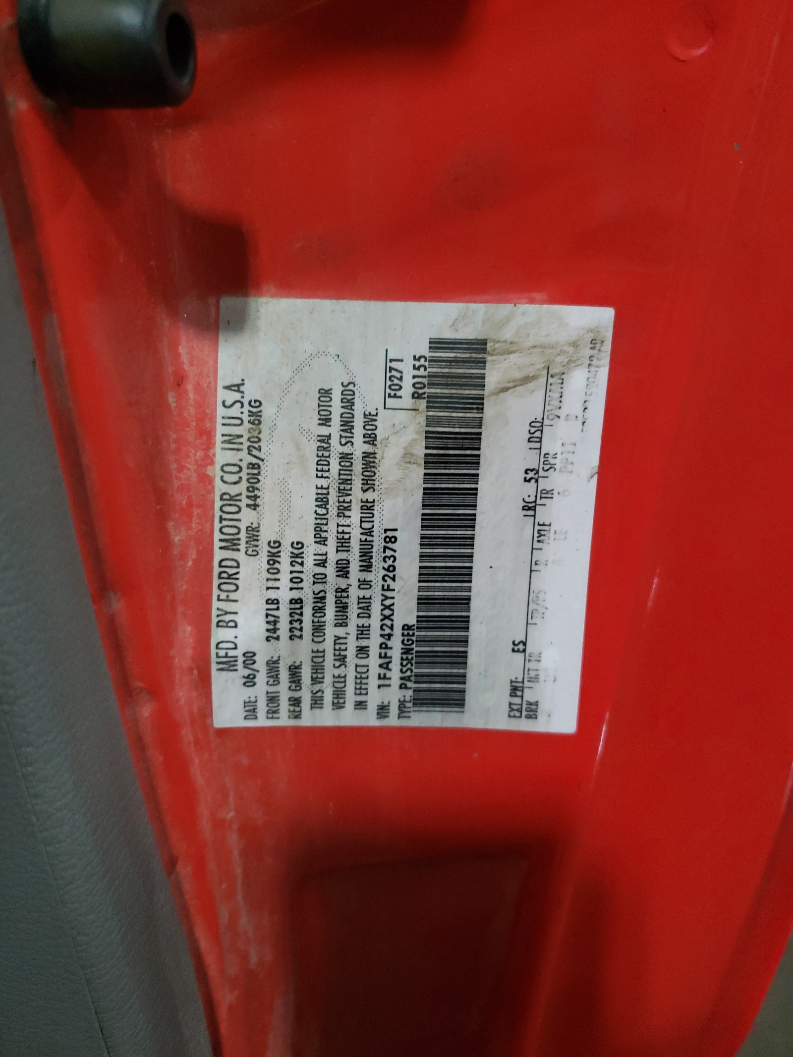 1FAFP42XXYF263781 2000 Ford Mustang Gt