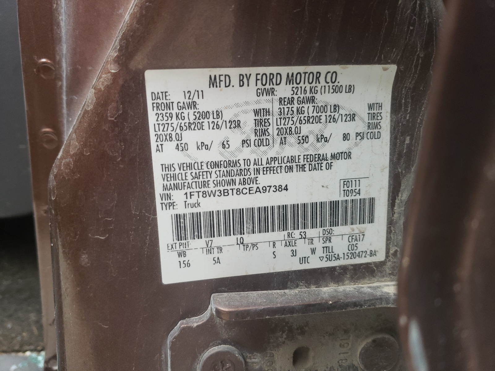 1FT8W3BT8CEA97384 2012 Ford F350 Super Duty