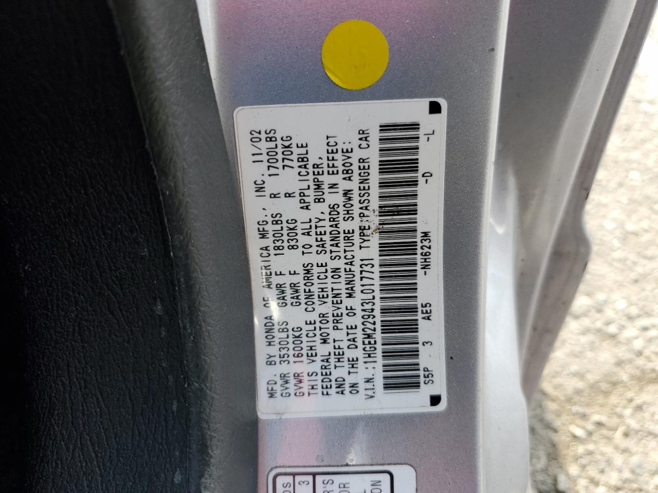 2003 Honda Civic Ex VIN: 1HGEM22943L017731 Lot: 62966974