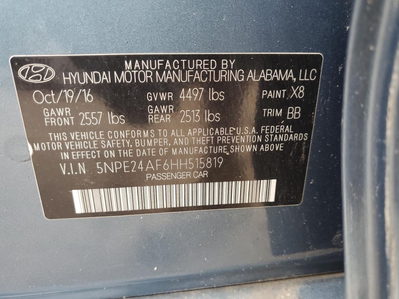 5NPE24AF6HH515819 2017 Hyundai Sonata Se