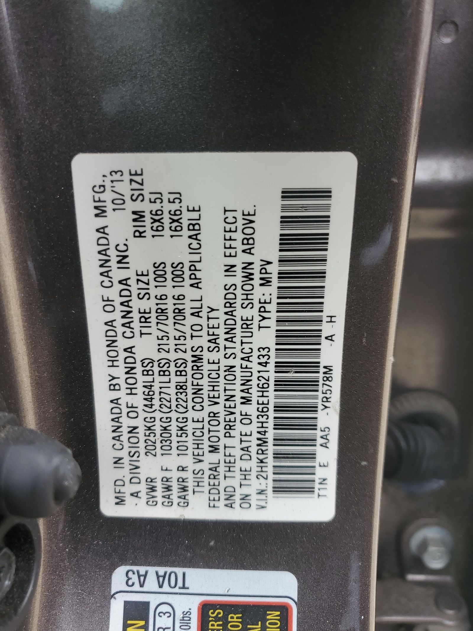 2HKRM4H36EH621433 2014 Honda Cr-V Lx