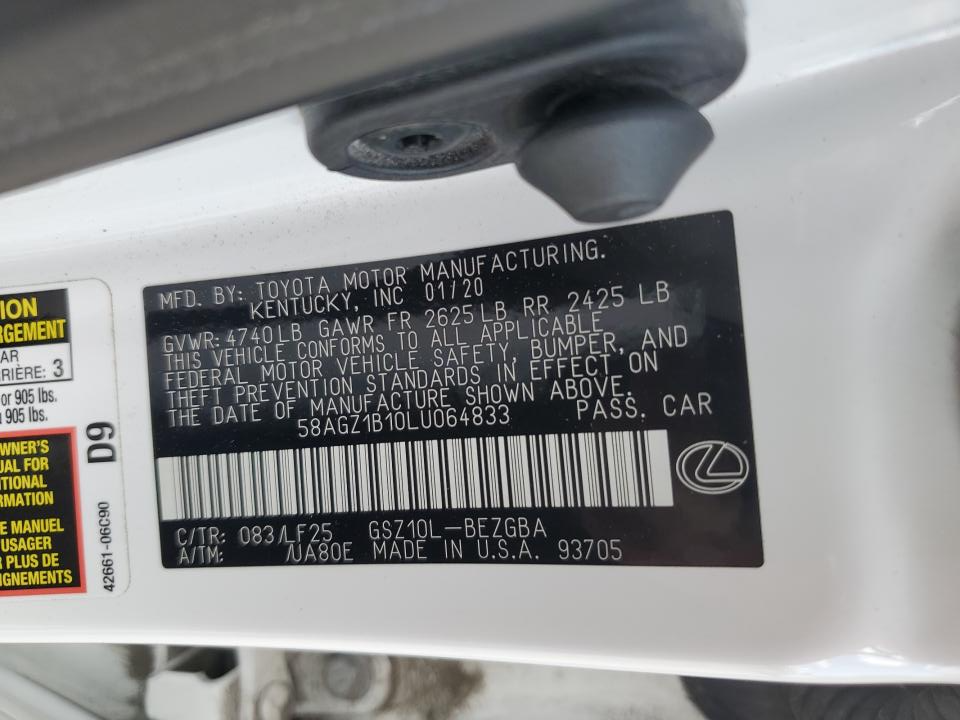 58AGZ1B10LU064833 2020 Lexus Es 350 F Sport