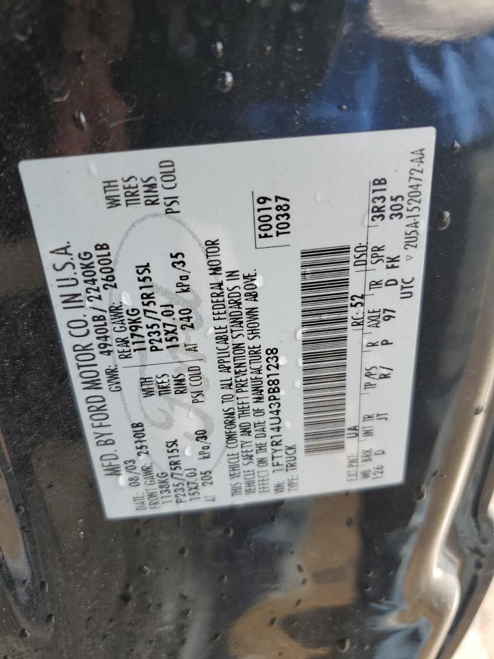 2003 Ford Ranger Super Cab VIN: 1FTYR14U43PB81238 Lot: 63717654