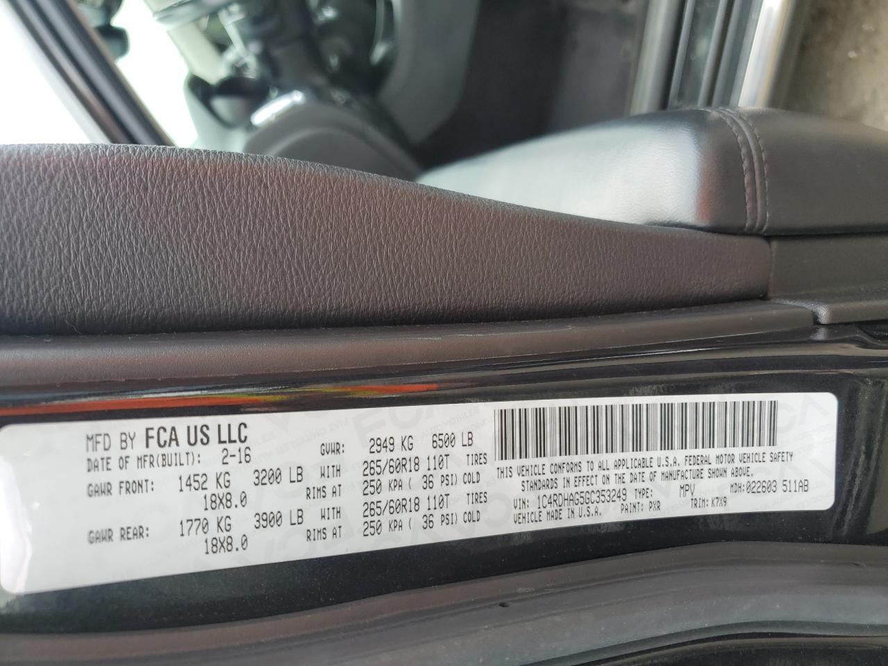 2016 Dodge Durango Sxt VIN: 1C4RDHAG5GC353249 Lot: 63837844