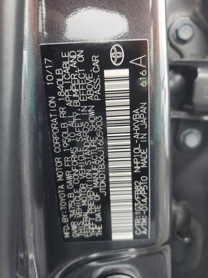 JTDKDTB36J1605903 2018 Toyota Prius C