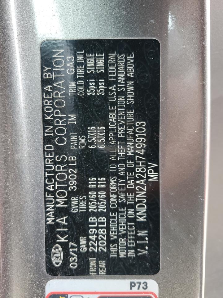 2017 Kia Soul VIN: KNDJN2A28H7499103 Lot: 60819814