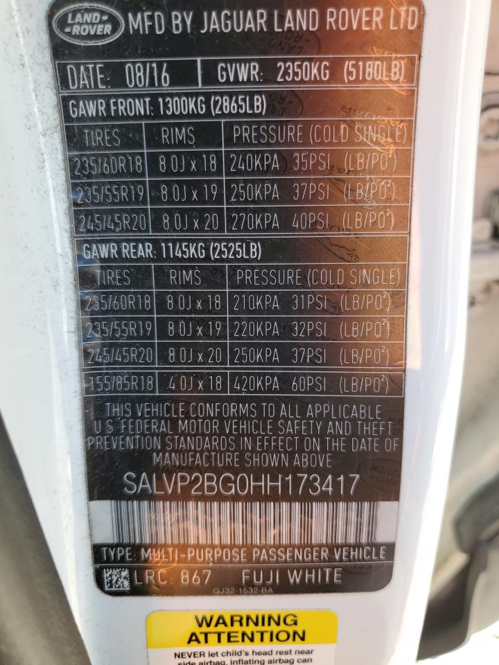 2017 Land Rover Range Rover Evoque Se VIN: SALVP2BG0HH173417 Lot: 64661774