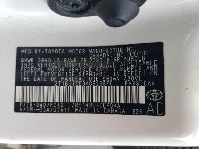 2T1BU4EE0AC529870 | 2010 Toyota corolla base