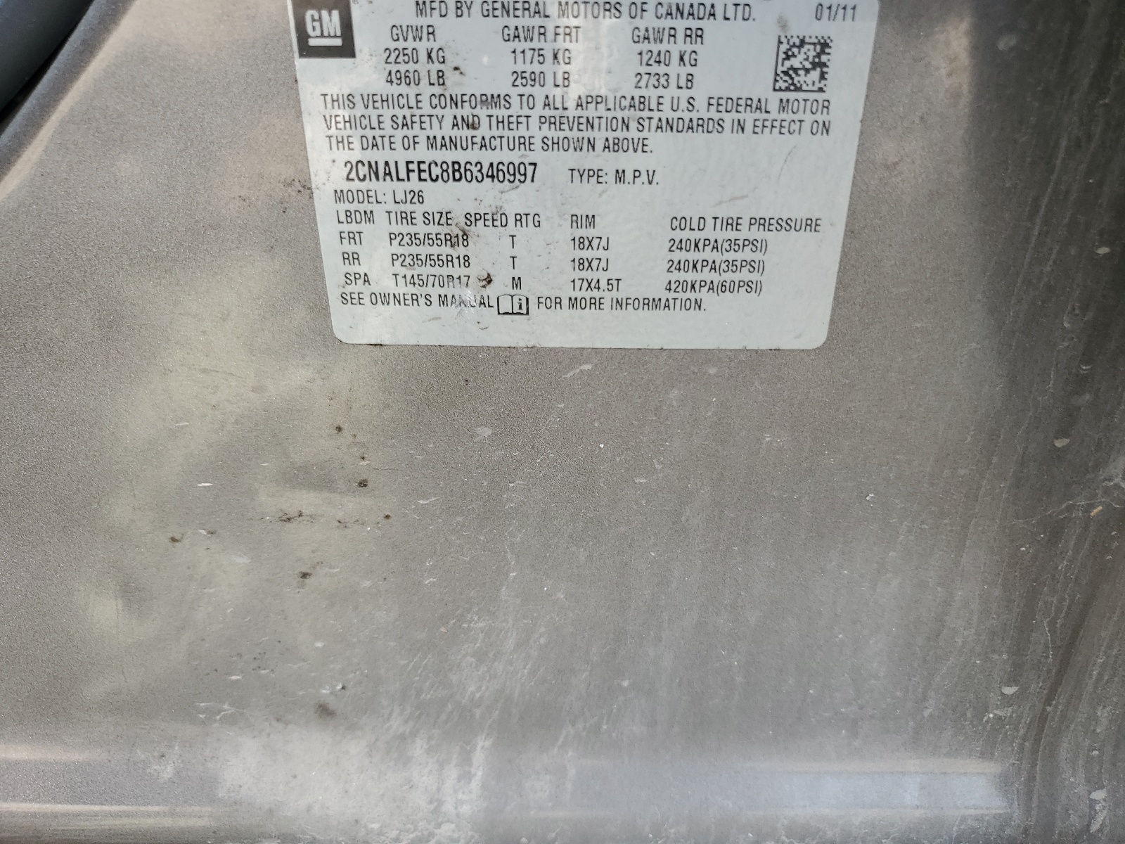 2CNALFEC8B6346997 2011 Chevrolet Equinox Ltz