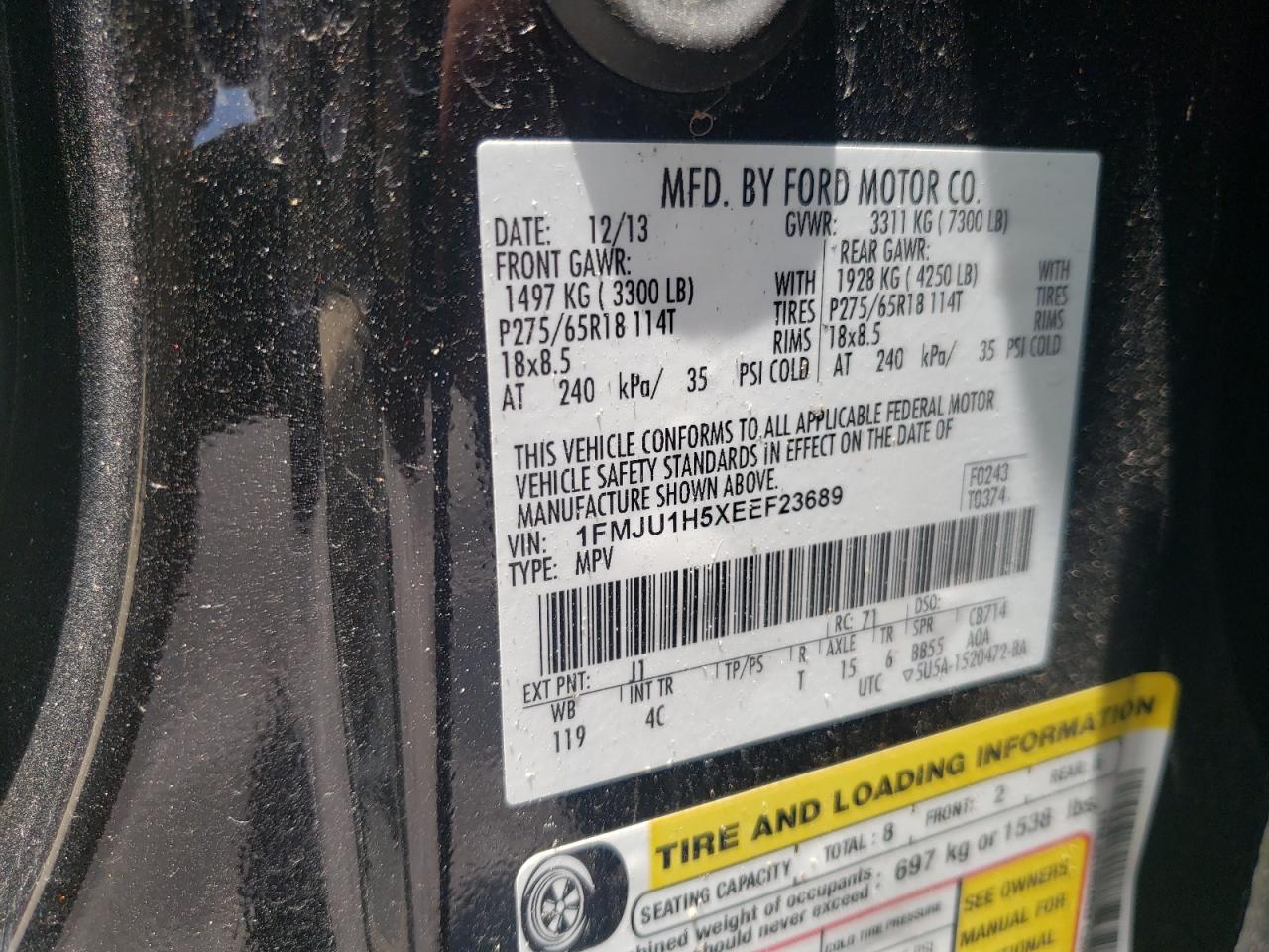 2014 Ford Expedition Xlt VIN: 1FMJU1H5XEEF23689 Lot: 63451184