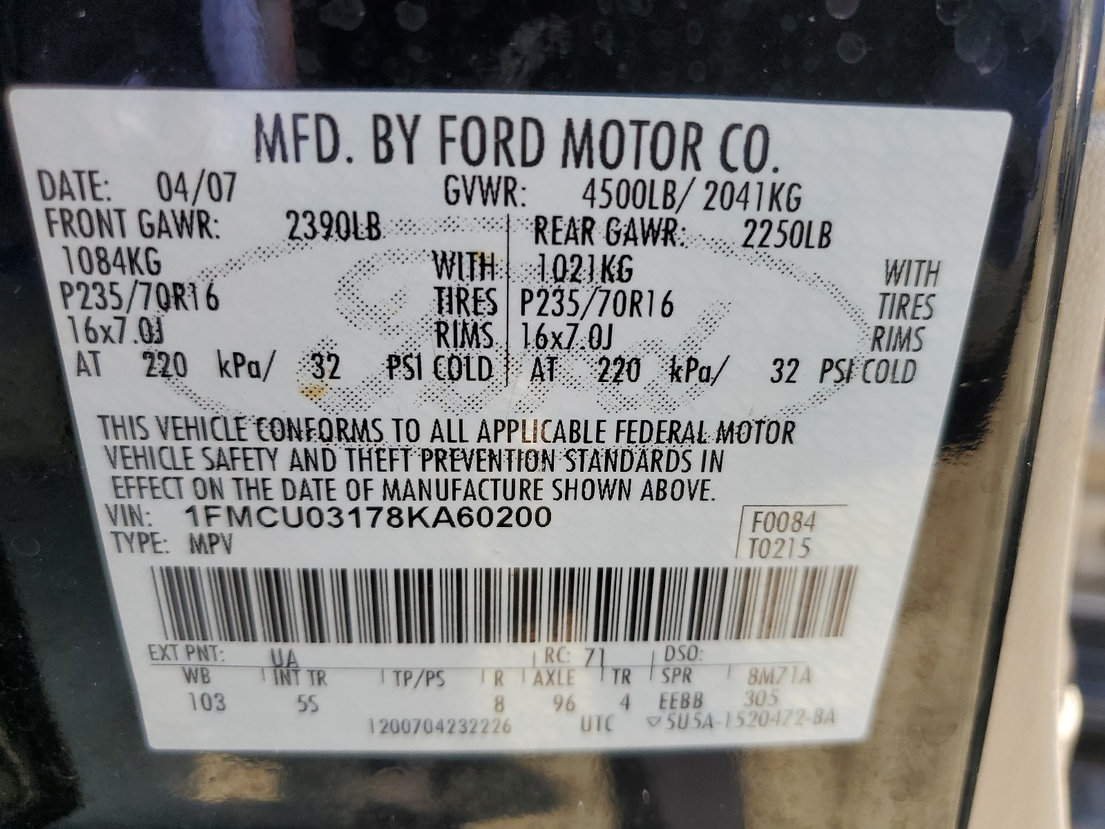 1FMCU03178KA60200 2008 Ford Escape Xlt