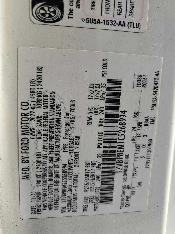 2012 Ford Mustang VIN: 1ZVBP8EM1C5268994 Lot: 64014704