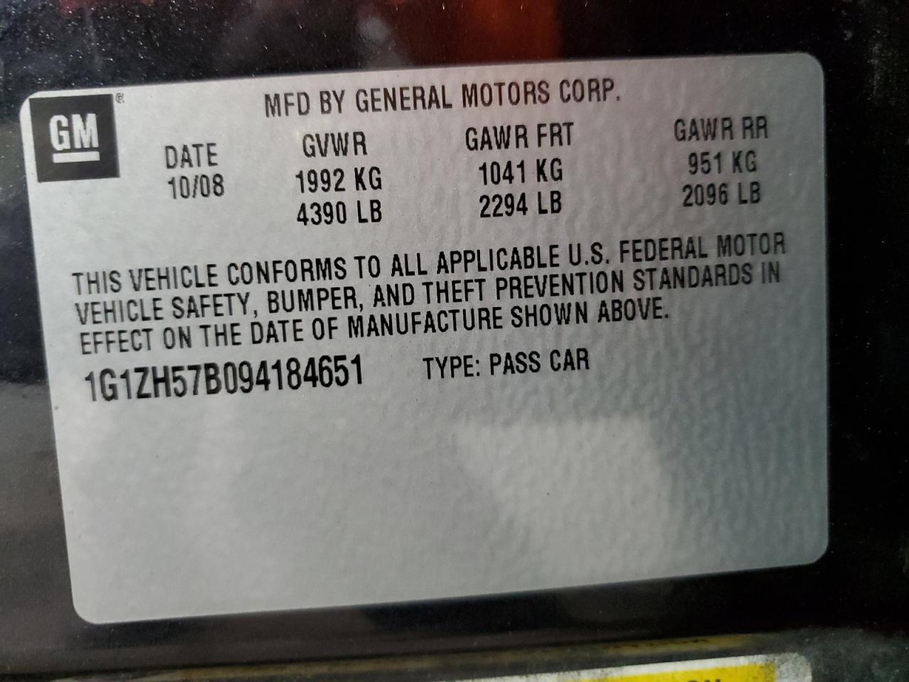 2009 Chevrolet Malibu 1Lt VIN: 1G1ZH57B094184651 Lot: 64089214