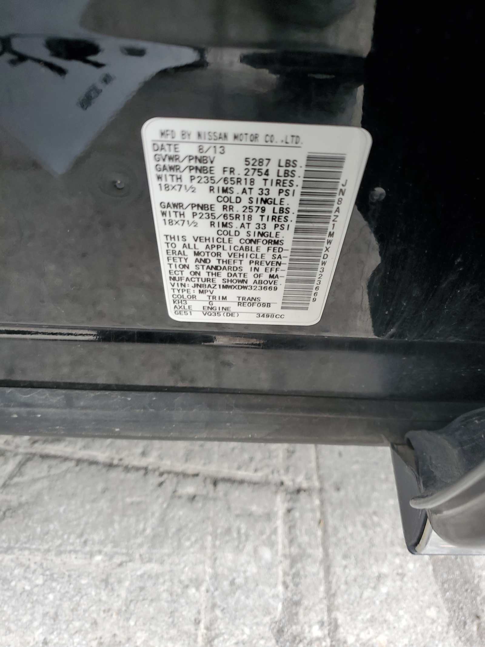 JN8AZ1MWXDW323669 2013 Nissan Murano S