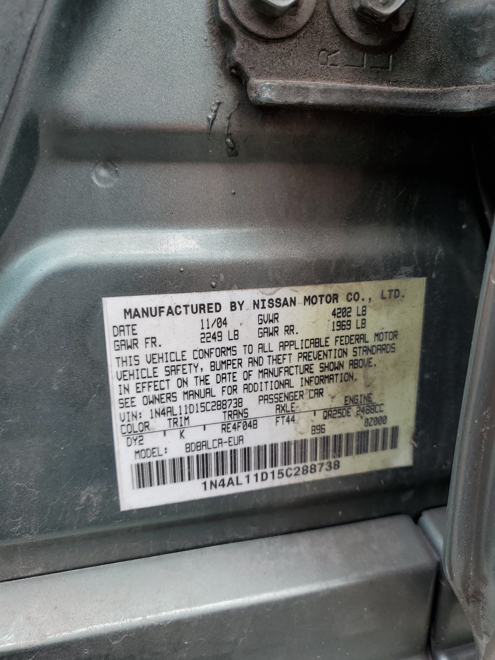 1N4AL11D15C288738 2005 Nissan Altima S