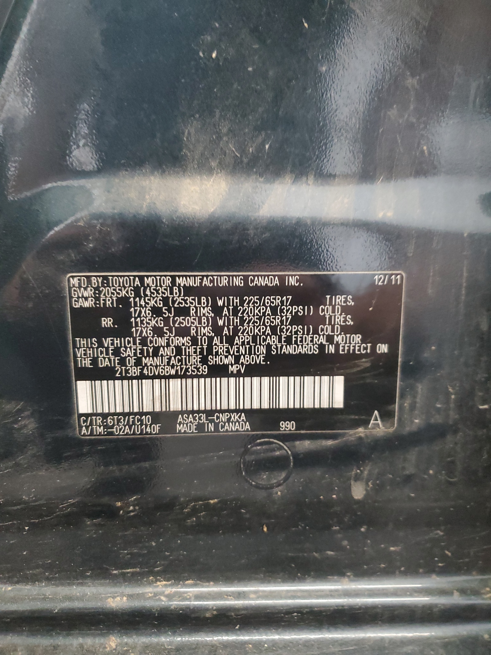 2T3BF4DV6BW173539 2011 Toyota Rav4