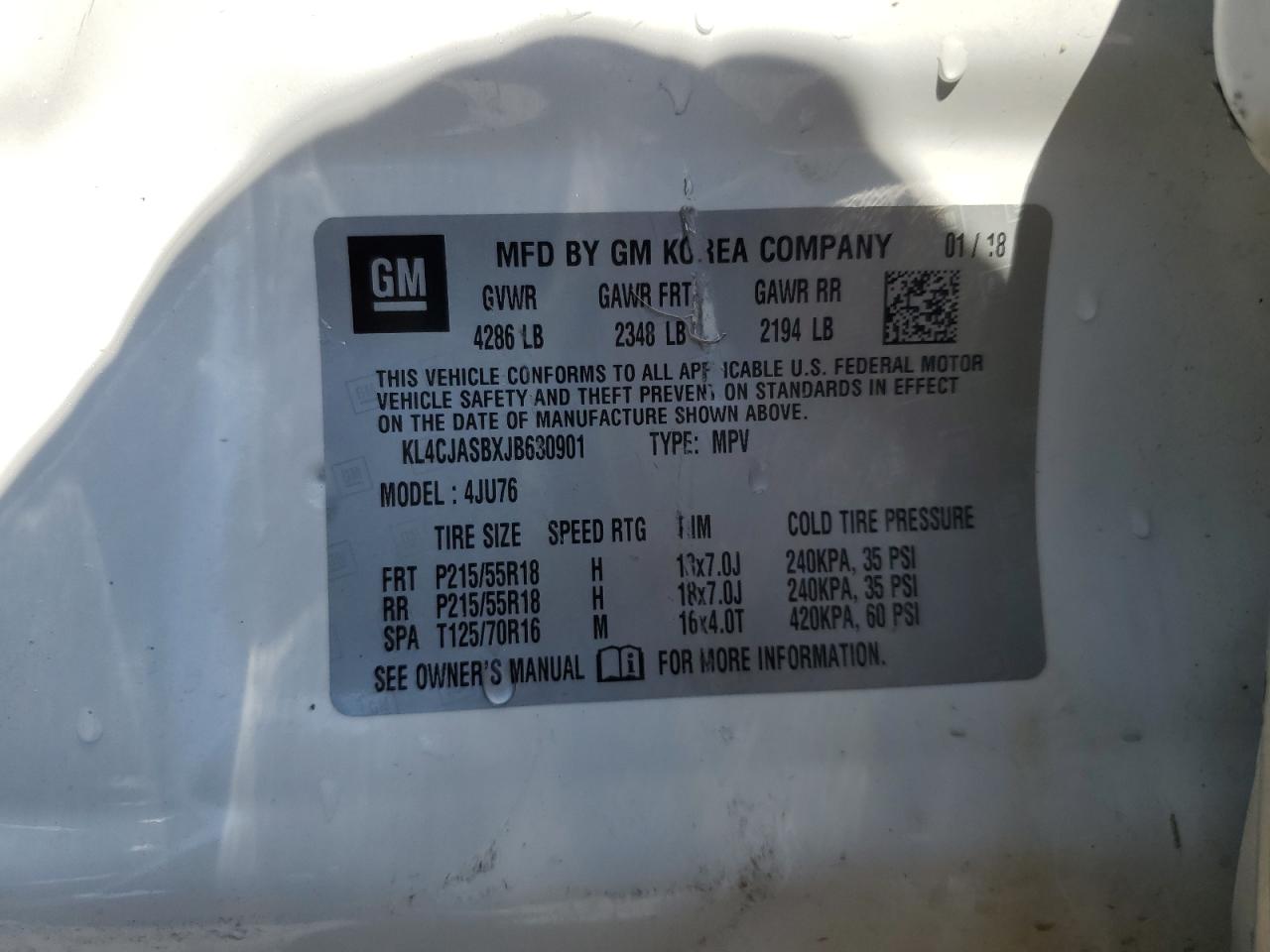 KL4CJASBXJB630901 2018 Buick Encore Preferred