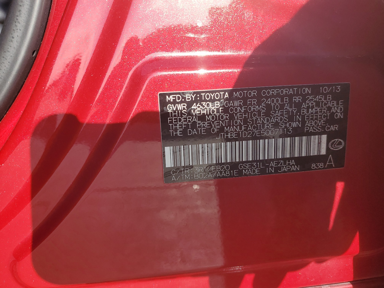 JTHBE1D27E5007113 2014 Lexus Is 350