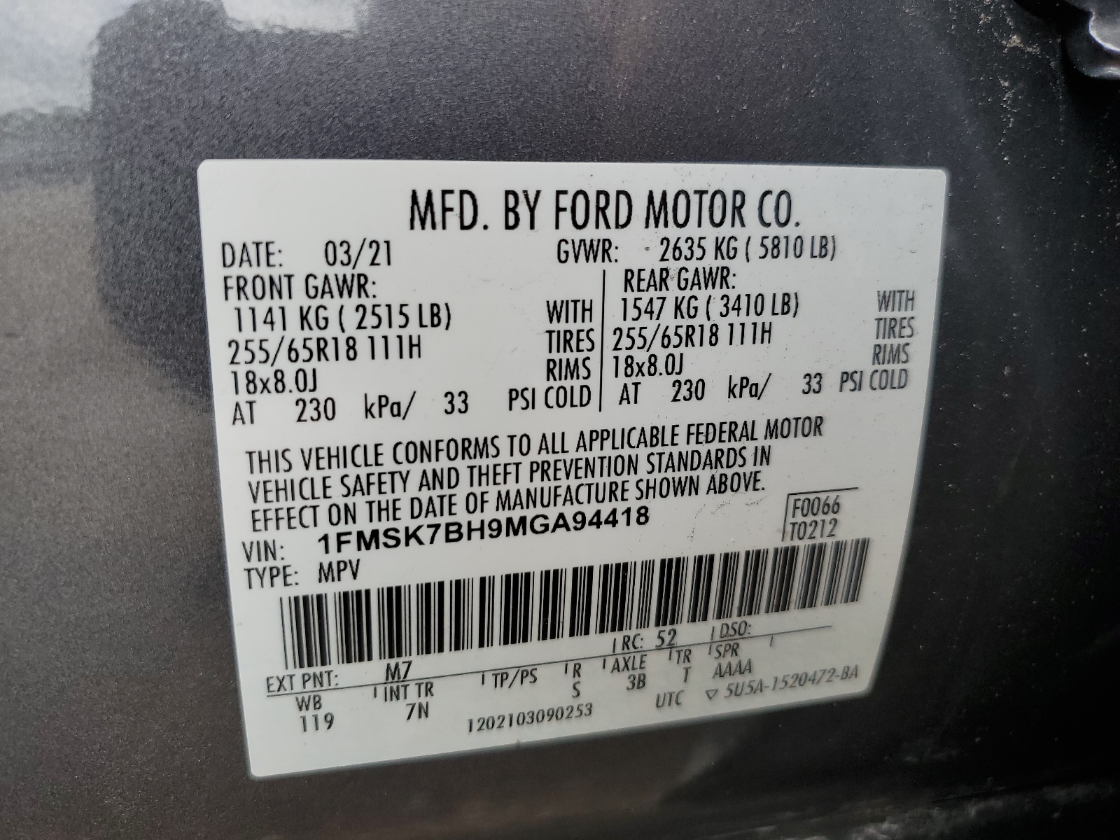 1FMSK7BH9MGA94418 2021 Ford Explorer