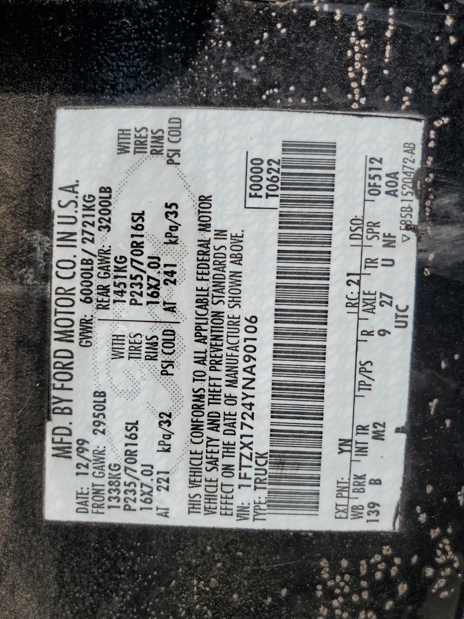 1FTZX1724YNA90106 2000 Ford F150