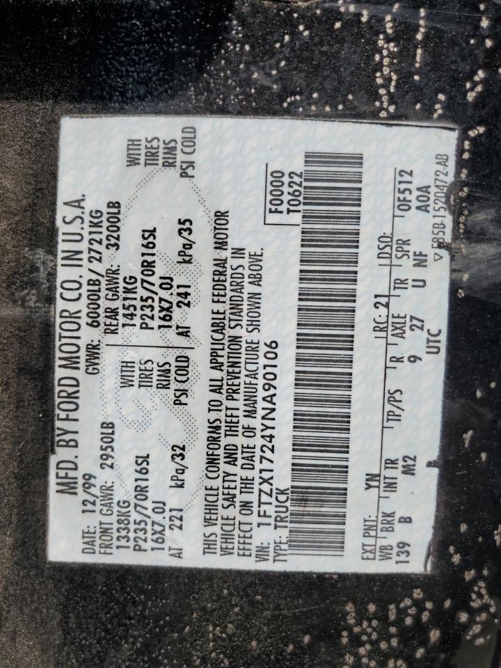 2000 Ford F150 VIN: 1FTZX1724YNA90106 Lot: 63392114