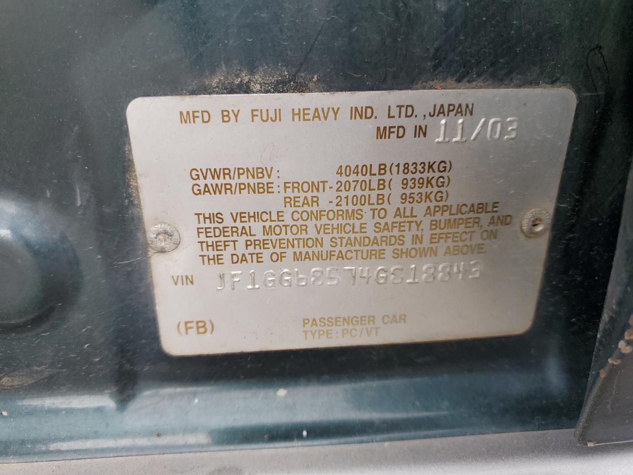 2004 Subaru Impreza Outback Sport VIN: JF1GG68574G818843 Lot: 65258544