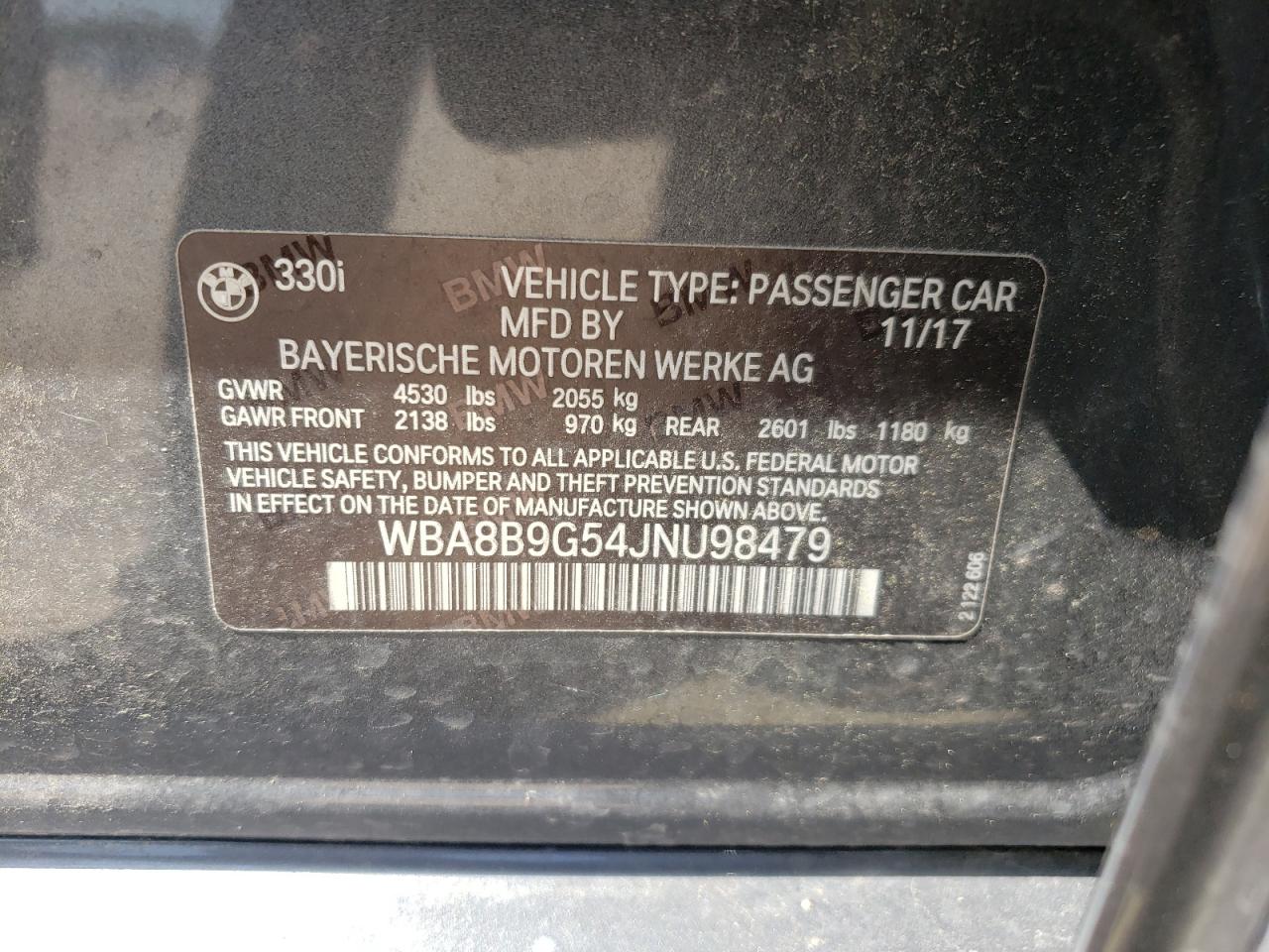 2018 BMW 330 I VIN: WBA8B9G54JNU98479 Lot: 63648344