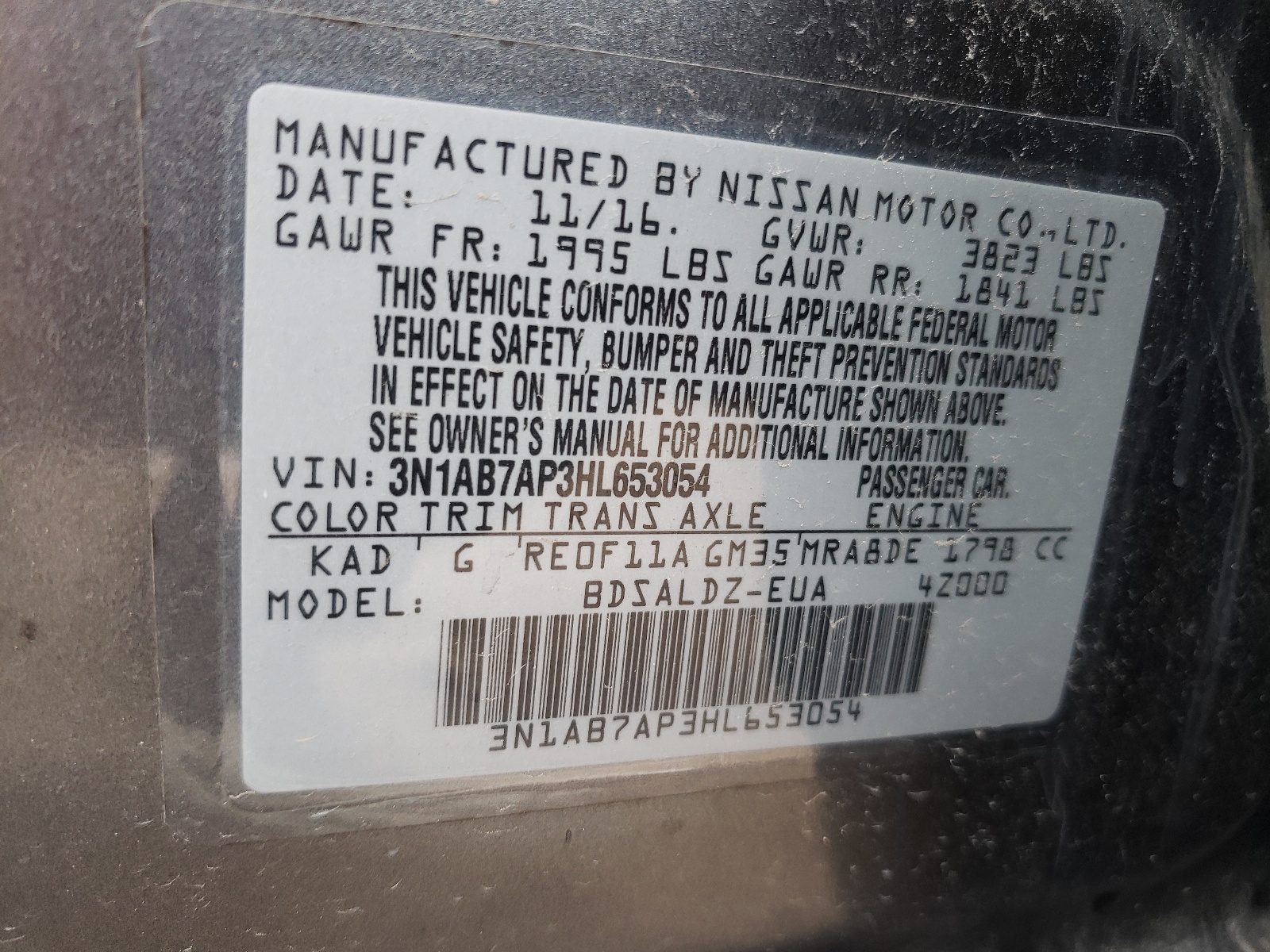 3N1AB7AP3HL653054 2017 Nissan Sentra S