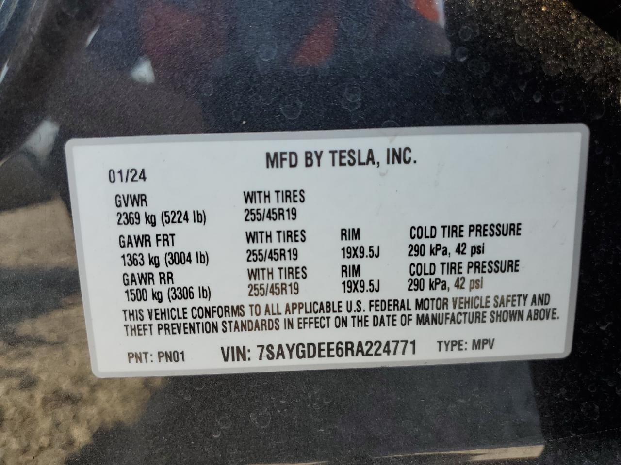 7SAYGDEE6RA224771 2024 Tesla Model Y