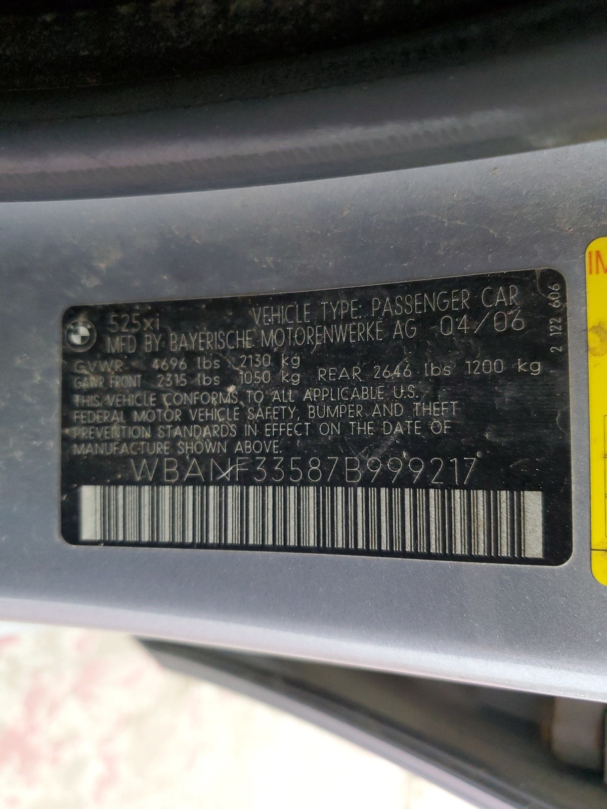 WBANF33587B999217 2007 BMW 525 Xi