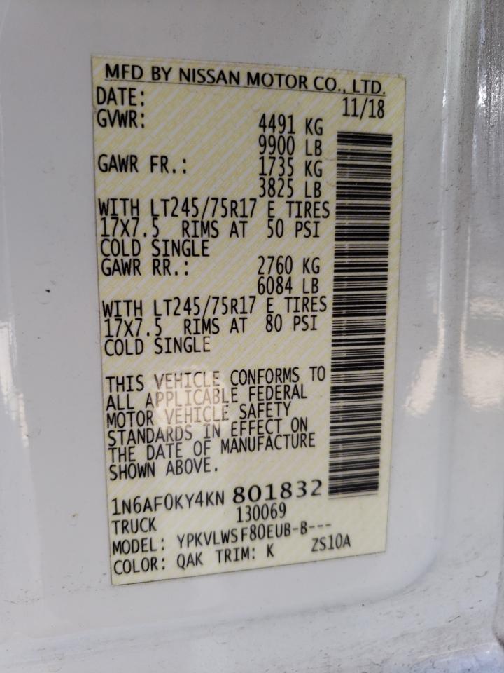 2019 Nissan Nv 2500 S VIN: 1N6AF0KY4KN801832 Lot: 62534924